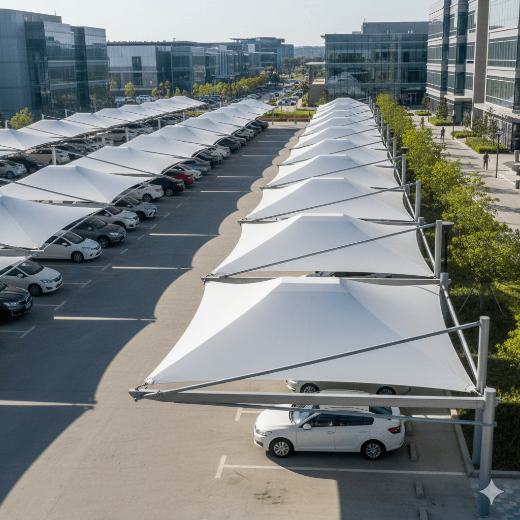 Heavy Duty Tensile Car Parking Shed Installation by Archilexis