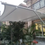 Modern entrance canopy and entry tensile structure for commercial buildings